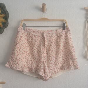 Altar'd State Large Cream With Pink Ditsy Flowers Ruffle Trim Eyelet Boho Shorts